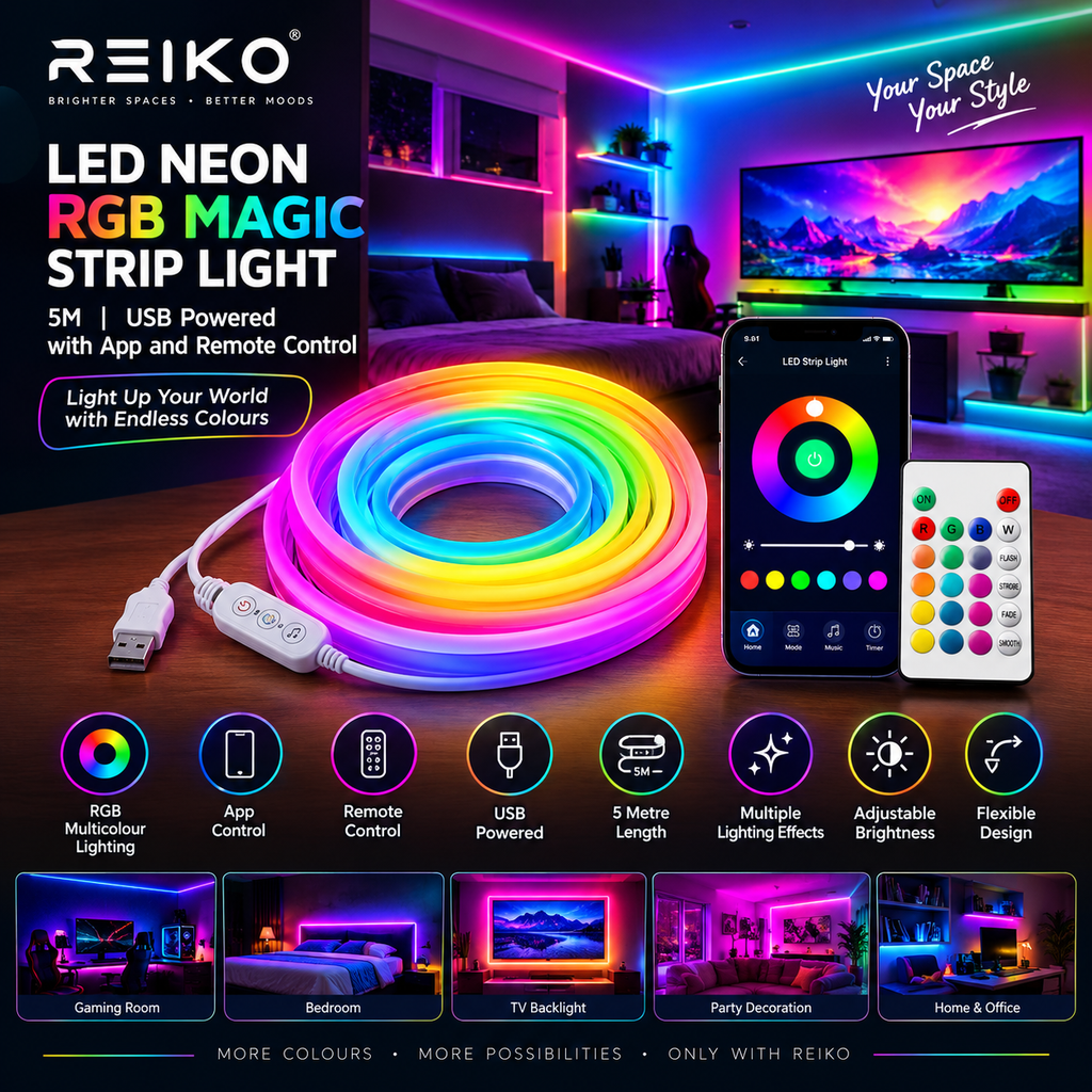 LED Neon RGB Magic Strip Light 5M USB Powered with App and Remote Control